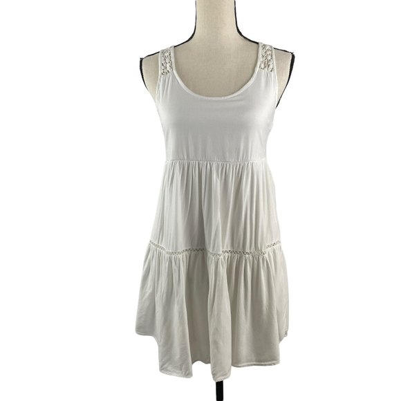AMERICAN EAGLE OUTFITTERS WHITE TIERED BOHO DRESS FLORAL CROCHET LACE BACK XXS - Picture 1 of 9